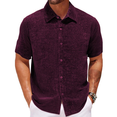 Gold Velvet Fabric Square Collar Casual Short Sleeve Shirt