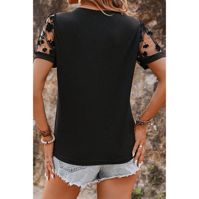 Pullover V-neck T-shirt Female All-match Lace Stitching