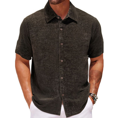 Gold Velvet Fabric Square Collar Casual Short Sleeve Shirt