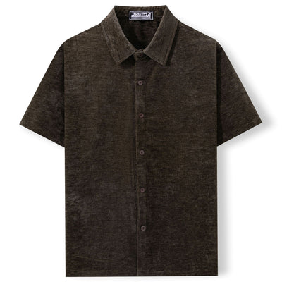 Gold Velvet Fabric Square Collar Casual Short Sleeve Shirt